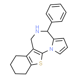 ChemSpider 2D Image | 4-Phenyl-5,6,7,8,9,10-hexahydro-4H-[1]benzothieno[3,2-f]pyrrolo[1,2-a][1,4]diazepine | C20H20N2S