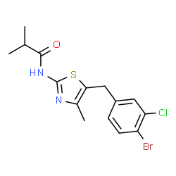 ChemSpider 2D Image | N-[5-(4-Bromo-3-chlorobenzyl)-4-methyl-1,3-thiazol-2-yl]-2-methylpropanamide | C15H16BrClN2OS