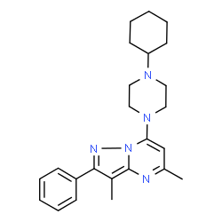 ChemSpider 2D Image | 7-(4-Cyclohexyl-1-piperazinyl)-3,5-dimethyl-2-phenylpyrazolo[1,5-a]pyrimidine | C24H31N5