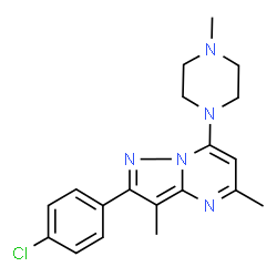 ChemSpider 2D Image | 2-(4-Chlorophenyl)-3,5-dimethyl-7-(4-methyl-1-piperazinyl)pyrazolo[1,5-a]pyrimidine | C19H22ClN5