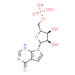 ChemSpider 2D Image | 7-(5-O-Phosphono-beta-D-ribofuranosyl)-1,7-dihydro-4H-pyrrolo[2,3-d]pyrimidin-4-one | C11H14N3O8P