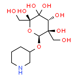 ChemSpider 2D Image | (2R,4R,5R,6S)-2,5-Bis(hydroxymethyl)-6-(3-piperidinyloxy)dihydro-2H-pyran-2,3,3,4,5(4H)-pentol | C12H23NO9