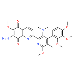 ChemSpider 2D Image | 7-Amino-2-[3-(dimethylamino)-6-methoxy-5-methyl-4-(2,3,4-trimethoxyphenyl)-2-pyridinyl]-6-methoxy-5,8-quinolinedione | C28H30N4O7