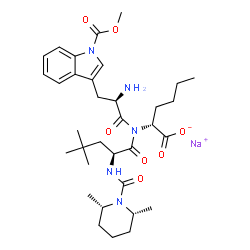 ChemSpider 2D Image | Sodium (2R)-2-{[(2S)-2-({[(2R,6S)-2,6-dimethyl-1-piperidinyl]carbonyl}amino)-4,4-dimethylpentanoyl][1-(methoxycarbonyl)-D-tryptophyl]amino}hexanoate | C34H50N5NaO7