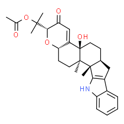 ChemSpider 2D Image | 2-[(2R,4bS,6aS,12bS,12cR,14aS)-4b-Hydroxy-12b,12c-dimethyl-3-oxo-3,4b,5,6,6a,7,12,12b,12c,13,14,14a-dodecahydro-2H-chromeno[5',6':6,7]indeno[1,2-b]indol-2-yl]-2-propanyl acetate | C29H35NO5