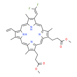 ChemSpider 2D Image | Dimethyl 3,3'-[7-(2,2-difluorovinyl)-3,8,13,17-tetramethyl-12-vinyl-2,18-porphyrindiyl]dipropanoate | C36H36F2N4O4