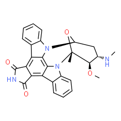 ChemSpider 2D Image | (2R,3R,4S,6S)-3-Methoxy-2-methyl-4-(methylamino)-29-oxa-1,7,17-triazaoctacyclo[12.12.2.1~2,6~.0~7,28~.0~8,13~.0~15,19~.0~20,27~.0~21,26~]nonacosa-8,10,12,14,19,21,23,25,27-nonaene-16,18-dione | C28H24N4O4