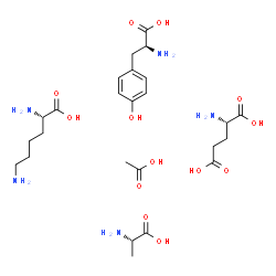 ChemSpider 2D Image | acetic acid; (2S)-2-amino-3-(4-hydroxyphenyl)propanoic acid; (2S)-2-aminopentanedioic acid; (2S)-2-aminopropanoic acid; (2S)-2,6-diaminohexanoic acid | C25H45N5O13