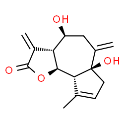 ChemSpider 2D Image | (3aR,4S,6aS,9aR,9bS)-4,6a-Dihydroxy-9-methyl-3,6-bis(methylene)-3a,4,5,6,6a,7,9a,9b-octahydroazuleno[4,5-b]furan-2(3H)-one | C15H18O4