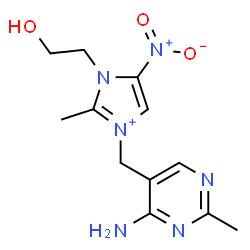 ChemSpider 2D Image | 3-[(4-Amino-2-methyl-5-pyrimidinyl)methyl]-1-(2-hydroxyethyl)-2-methyl-5-nitro-1H-imidazol-3-ium | C12H17N6O3