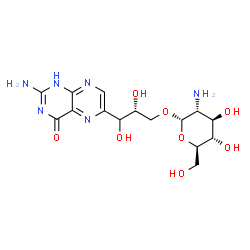ChemSpider 2D Image | (2R)-3-(2-Amino-4-oxo-1,4-dihydro-6-pteridinyl)-2,3-dihydroxypropyl 2-amino-2-deoxy-alpha-D-glucopyranoside | C15H22N6O8