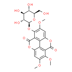 ChemSpider 2D Image | 2,6,7-Trimethoxy-5,10-dioxo-5,10-dihydrochromeno[5,4,3-cde]chromen-1-yl beta-D-glucopyranoside | C23H22O13