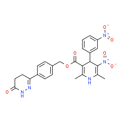 ChemSpider 2D Image | 4-(6-Oxo-1,4,5,6-tetrahydro-3-pyridazinyl)benzyl 2,6-dimethyl-5-nitro-4-(3-nitrophenyl)-1,4-dihydro-3-pyridinecarboxylate | C25H23N5O7