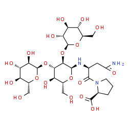 ChemSpider 2D Image | (2S)-1-[(2S)-4-Amino-2-{[(2S,3R,4S,5R,6R)-5-hydroxy-6-(hydroxymethyl)-4-{[(2R,3R,4S,5S,6R)-3,4,5-trihydroxy-6-(hydroxymethyl)tetrahydro-2H-pyran-2-yl]oxy}-3-{[(2S,3R,4S,5S,6R)-3,4,5-trihydroxy-6-(hydr
oxymethyl)tetrahydro-2H-pyran-2-yl]oxy}tetrahydro-2H-pyran-2-yl]amino}-4-oxobutanoyl]-2-pyrrolidinecarboxylic acid | C27H45N3O19