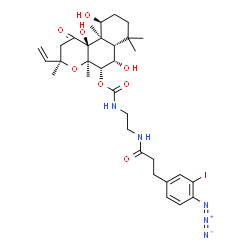 ChemSpider 2D Image | (3R,4aR,5S,6S,6aS,10S,10aR,10bS)-6,10,10b-Trihydroxy-3,4a,7,7,10a-pentamethyl-1-oxo-3-vinyldodecahydro-1H-benzo[f]chromen-5-yl (2-{[3-(4-azido-3-iodophenyl)propanoyl]amino}ethyl)carbamate | C32H45IN5O8