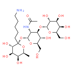 ChemSpider 2D Image | alpha-D-Galactopyranosyl-(1->3)-2-acetamido-2-deoxy-alpha-D-glucopyranosyl 1-C-(5-aminopentyl)-6-deoxy-alpha-L-galactopyranoside | C25H46N2O15