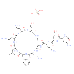ChemSpider 2D Image | N~2~-(4-Amino-2-formamidobutanoyl)-N-(4-amino-1-oxo-1-{[6,9,18-tris(2-aminoethyl)-15-benzyl-3-(2-hydroxyethyl)-12-isobutyl-2,5,8,11,14,17,20-heptaoxo-1,4,7,10,13,16,19-heptaazacyclotricosan-21-yl]amino}-2-butanyl)homoserinamide sulfate (1:1) | C48H84N16O17S