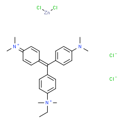 ChemSpider 2D Image | [4-([4-(Dimethylamino)phenyl]{4-[ethyl(dimethyl)ammonio]phenyl}methylene)-2,5-cyclohexadien-1-ylidene](dimethyl)ammonium chloride dichlorozinc (1:2:1) | C27H35Cl4N3Zn