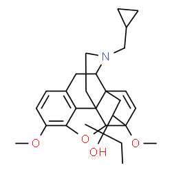 ChemSpider 2D Image | 2-[17-(Cyclopropylmethyl)-3,6-dimethoxy-7,8-didehydro-18,19-dihydro-4,5-epoxy-6,14-ethenomorphinan-18-yl]-2-butanol | C28H37NO4