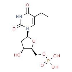 ChemSpider 2D Image | 1-(2-Deoxy-5-O-phosphono-beta-L-erythro-pentofuranosyl)-5-ethyl-2,4(1H,3H)-pyrimidinedione | C11H17N2O8P