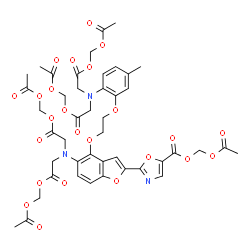 ChemSpider 2D Image | Acetoxymethyl 2-(5-{bis[2-(acetoxymethoxy)-2-oxoethyl]amino}-4-[2-(2-{bis[2-(acetoxymethoxy)-2-oxoethyl]amino}-5-methylphenoxy)ethoxy]-1-benzofuran-2-yl)-1,3-oxazole-5-carboxylate | C44H47N3O24