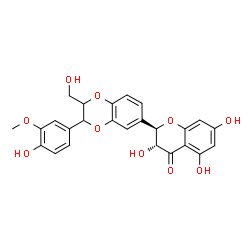 ChemSpider 2D Image | (2R,3R)-3,5,7-Trihydroxy-2-[3-(4-hydroxy-3-methoxyphenyl)-2-(hydroxymethyl)-2,3-dihydro-1,4-benzodioxin-6-yl]-2,3-dihydro-4H-chromen-4-one | C25H22O10