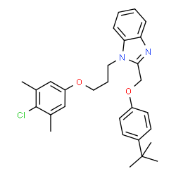 ChemSpider 2D Image | 2-[(4-tert-Butylphenoxy)methyl]-1-[3-(4-chloro-3,5-dimethylphenoxy)propyl]-1H-benzimidazole | C29H33ClN2O2