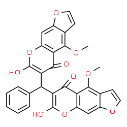ChemSpider 2D Image | 6,6'-(Phenylmethylene)bis(7-hydroxy-4-methoxy-5H-furo[3,2-g]chromen-5-one) | C31H20O10
