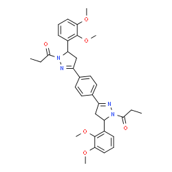 ChemSpider 2D Image | 1,1'-{1,4-Phenylenebis[5-(2,3-dimethoxyphenyl)-4,5-dihydro-1H-pyrazole-3,1-diyl]}dipropan-1-one | C34H38N4O6