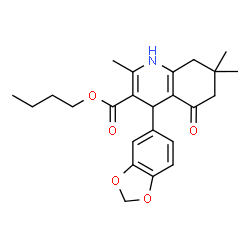 ChemSpider 2D Image | Butyl 4-(1,3-benzodioxol-5-yl)-2,7,7-trimethyl-5-oxo-1,4,5,6,7,8-hexahydro-3-quinolinecarboxylate | C24H29NO5