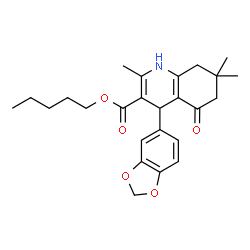 ChemSpider 2D Image | Pentyl 4-(1,3-benzodioxol-5-yl)-2,7,7-trimethyl-5-oxo-1,4,5,6,7,8-hexahydro-3-quinolinecarboxylate | C25H31NO5