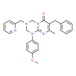 ChemSpider 2D Image | 7-Benzyl-1-(4-methoxyphenyl)-8-methyl-3-(2-pyridinylmethyl)-1,2,3,4-tetrahydro-6H-pyrimido[1,2-a][1,3,5]triazin-6-one | C27H27N5O2