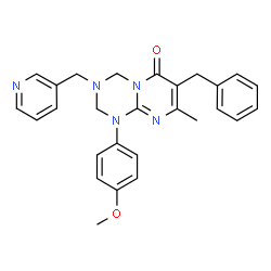 ChemSpider 2D Image | 7-Benzyl-1-(4-methoxyphenyl)-8-methyl-3-(3-pyridinylmethyl)-1,2,3,4-tetrahydro-6H-pyrimido[1,2-a][1,3,5]triazin-6-one | C27H27N5O2