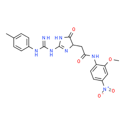 ChemSpider 2D Image | N-(2-Methoxy-4-nitrophenyl)-2-{2-[N'-(4-methylphenyl)carbamimidamido]-4-oxo-4,5-dihydro-1H-imidazol-5-yl}acetamide | C20H21N7O5