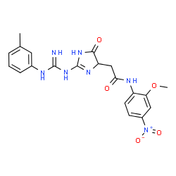 ChemSpider 2D Image | N-(2-Methoxy-4-nitrophenyl)-2-{2-[N'-(3-methylphenyl)carbamimidamido]-4-oxo-4,5-dihydro-1H-imidazol-5-yl}acetamide | C20H21N7O5