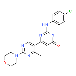 ChemSpider 2D Image | 2-[(4-Chlorophenyl)amino]-4'-methyl-2'-(4-morpholinyl)-4,5'-bipyrimidin-6(1H)-one | C19H19ClN6O2