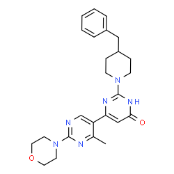 ChemSpider 2D Image | 2-(4-Benzyl-1-piperidinyl)-4'-methyl-2'-(4-morpholinyl)-4,5'-bipyrimidin-6(1H)-one | C25H30N6O2