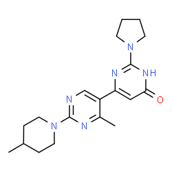 ChemSpider 2D Image | 4'-Methyl-2'-(4-methyl-1-piperidinyl)-2-(1-pyrrolidinyl)-4,5'-bipyrimidin-6(1H)-one | C19H26N6O
