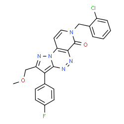 ChemSpider 2D Image | 7-(2-Chlorobenzyl)-3-(4-fluorophenyl)-2-(methoxymethyl)pyrazolo[5,1-c]pyrido[4,3-e][1,2,4]triazin-6(7H)-one | C23H17ClFN5O2