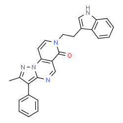 ChemSpider 2D Image | 7-[2-(1H-Indol-3-yl)ethyl]-2-methyl-3-phenylpyrazolo[1,5-a]pyrido[3,4-e]pyrimidin-6(7H)-one | C26H21N5O
