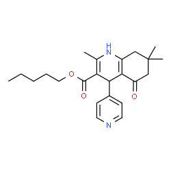 ChemSpider 2D Image | Pentyl 2,7,7-trimethyl-5-oxo-4-(4-pyridinyl)-1,4,5,6,7,8-hexahydro-3-quinolinecarboxylate | C23H30N2O3