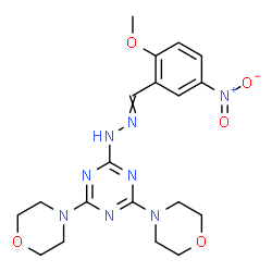 ChemSpider 2D Image | 2-[2-(2-Methoxy-5-nitrobenzylidene)hydrazino]-4,6-di(4-morpholinyl)-1,3,5-triazine | C19H24N8O5
