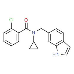 ChemSpider 2D Image | 2-Chloro-N-cyclopropyl-N-(1H-indol-6-ylmethyl)benzamide | C19H17ClN2O