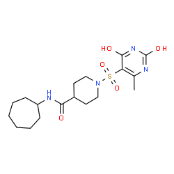 ChemSpider 2D Image | 4-piperidinecarboxamide, N-cycloheptyl-1-[(2,4-dihydroxy-6-methyl-5-pyrimidinyl)sulfonyl]- | C18H28N4O5S
