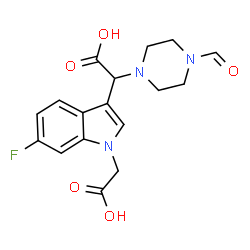 ChemSpider 2D Image | [1-(Carboxymethyl)-6-fluoro-1H-indol-3-yl](4-formyl-1-piperazinyl)acetic acid | C17H18FN3O5