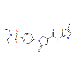 ChemSpider 2D Image | 1-[4-(Diethylsulfamoyl)phenyl]-N-(5-methyl-1,3-thiazol-2-yl)-5-oxo-3-pyrrolidinecarboxamide | C19H24N4O4S2