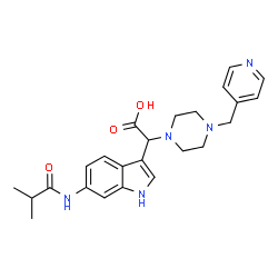 ChemSpider 2D Image | [6-(Isobutyrylamino)-1H-indol-3-yl][4-(4-pyridinylmethyl)-1-piperazinyl]acetic acid | C24H29N5O3
