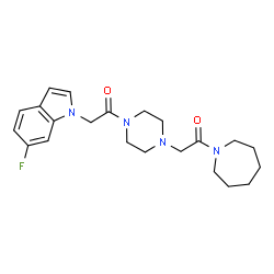 ChemSpider 2D Image | 1-(1-Azepanyl)-2-{4-[(6-fluoro-1H-indol-1-yl)acetyl]-1-piperazinyl}ethanone | C22H29FN4O2