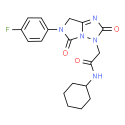 ChemSpider 2D Image | N-Cyclohexyl-2-[6-(4-fluorophenyl)-2,5-dioxo-2,5,6,7-tetrahydro-3H-imidazo[1,5-b][1,2,4]triazol-3-yl]acetamide | C18H20FN5O3
