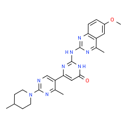 ChemSpider 2D Image | 2-[(6-Methoxy-4-methyl-2-quinazolinyl)amino]-4'-methyl-2'-(4-methyl-1-piperidinyl)-4,5'-bipyrimidin-6(1H)-one | C25H28N8O2